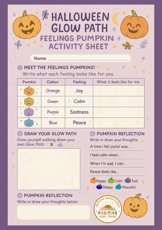 Halloween Glow Path- Feelings Pumpkin-  Guided visualisation for kids (15 mins)+ FREE Printable Activity! Use code: PUMPKIN to get this set for FREE 🎃